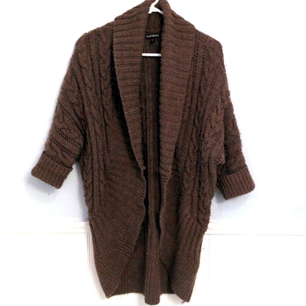 Express Brown Knit Long Cocoon Sweater